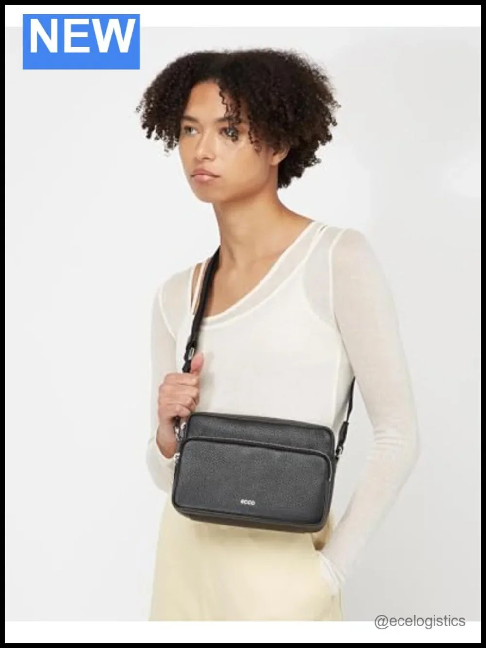 ECCO Camera Crossbody Bag Pebbled Leather Small Adjustable Strap